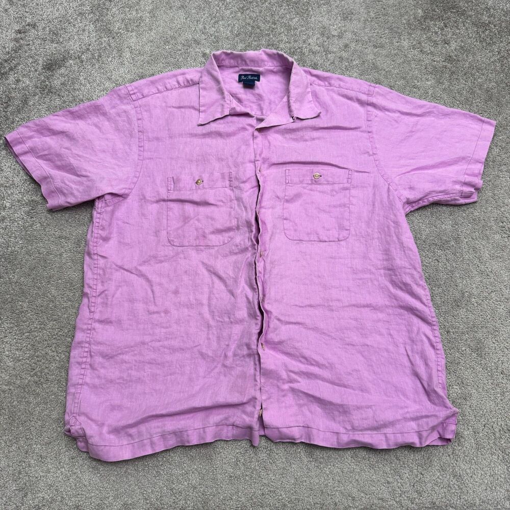 Paul Fredrick 100% Linen Camp Shirt Mens XL Short Sleeve Button Down Purple